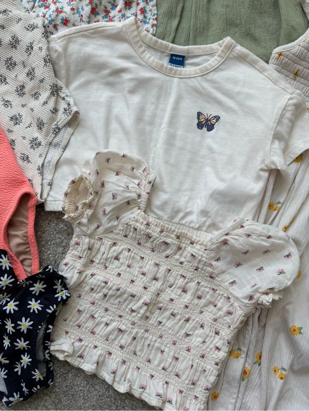 Old Navy Mixed-Girls Summer Dress & Top Lot in Olive, Pink, White and Coral
